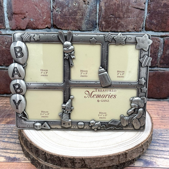 Treasured Memories Ganz Pewter 3D Baby Photo Picture Frame Collage Easel Back - Picture 1 of 8